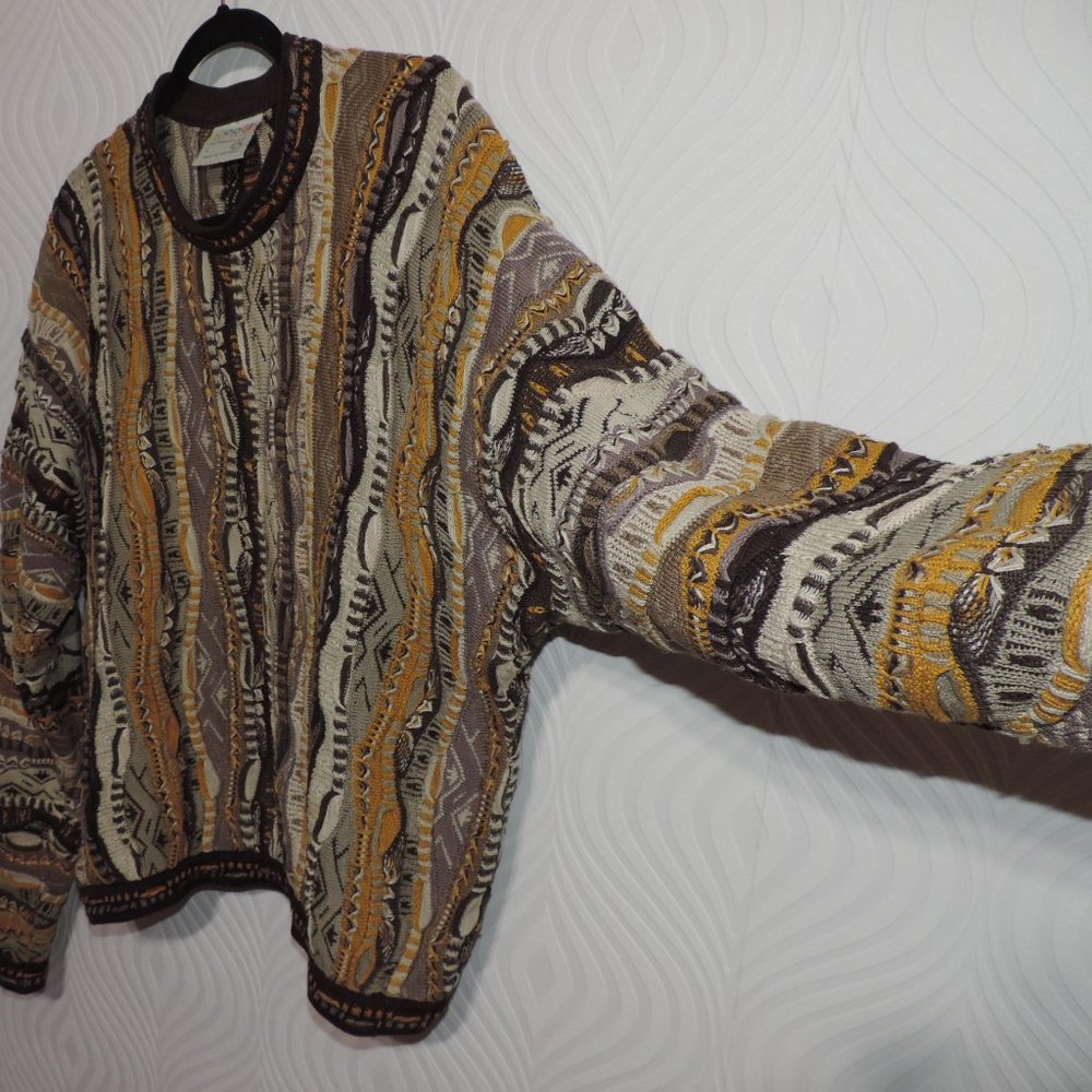 Men's Vintage COOGI sweater sz L browns and gold - Picture 5 of 11